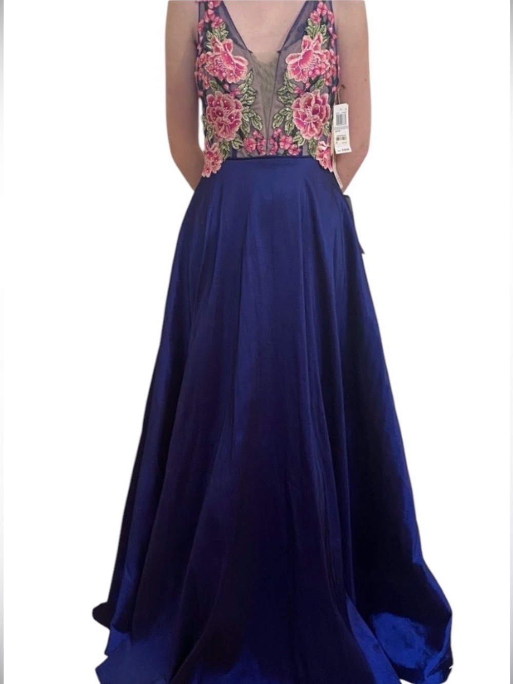 Say yes to the prom Floral bodice Embroidered Navy gown size 1 y2k organza nwt